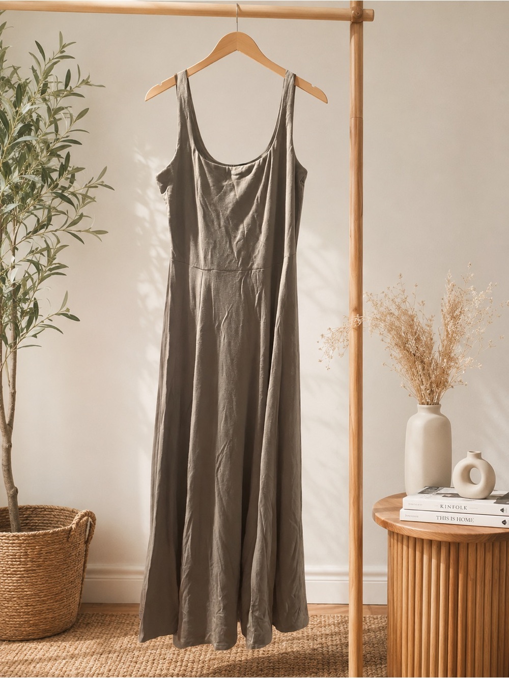 Tahari Olive Scoop-Neck Maxi Dress